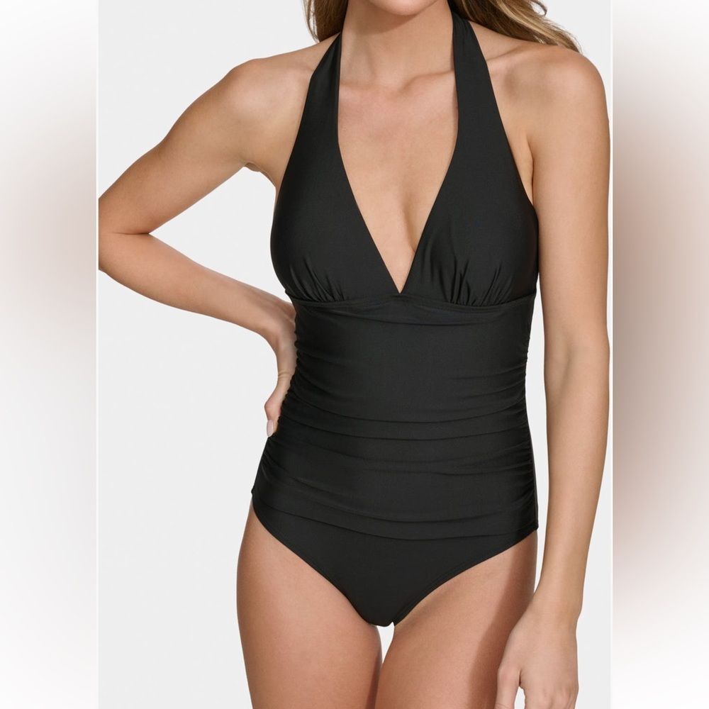 New DKNY Halter One-Piece Swimsuit Size Large in Black